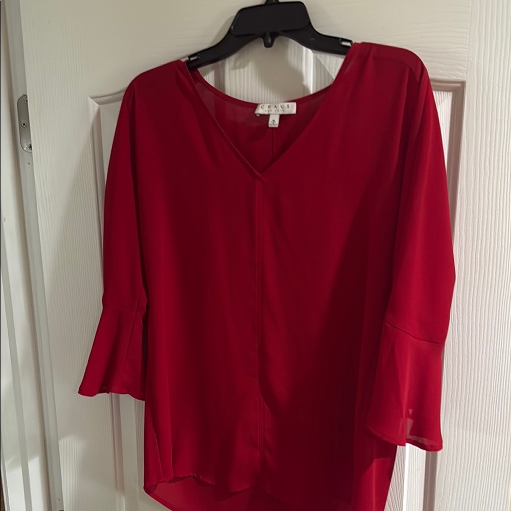 Chaus Vibrant Red V-Neck Blouse